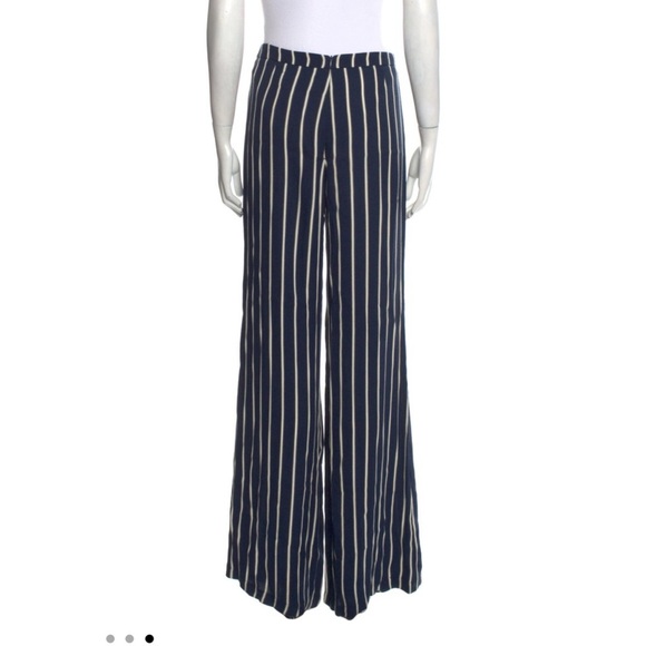Reformation Striped Wide Leg High Rise Pants Lightweight Navy White 6 - Picture 4 of 10